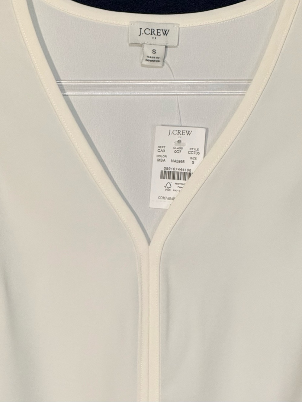 NWT J. Crew Ivory Drapey V-Neck Tank Top CC705 Small - Picture 3 of 5